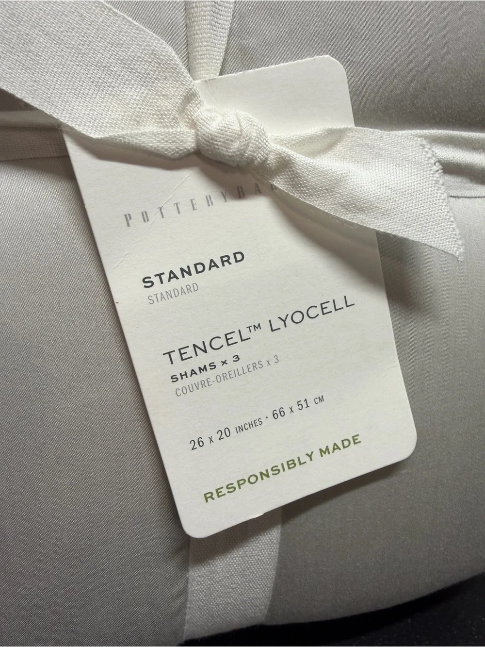 Pottery Barn Tufted Tencel Lyocell 3 Standard Pillow Sham Covers Gray Mist NWT